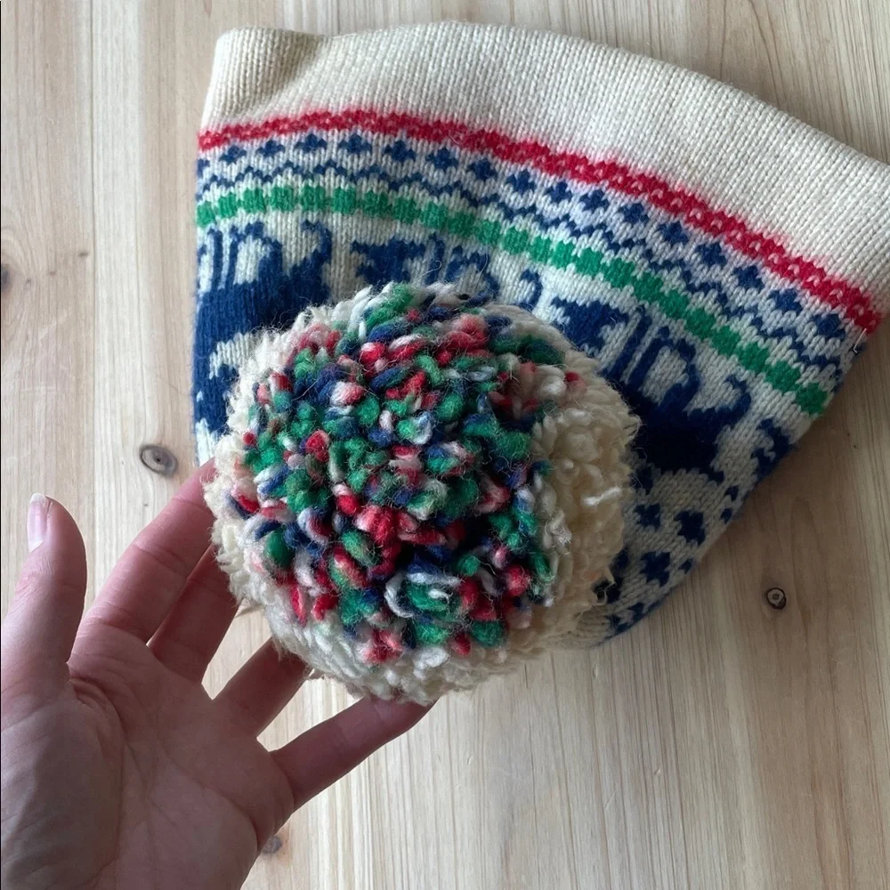 Andres Vintage Kids Hand Knit Pure Wool Nordic Knit Reindeer Winter Hat